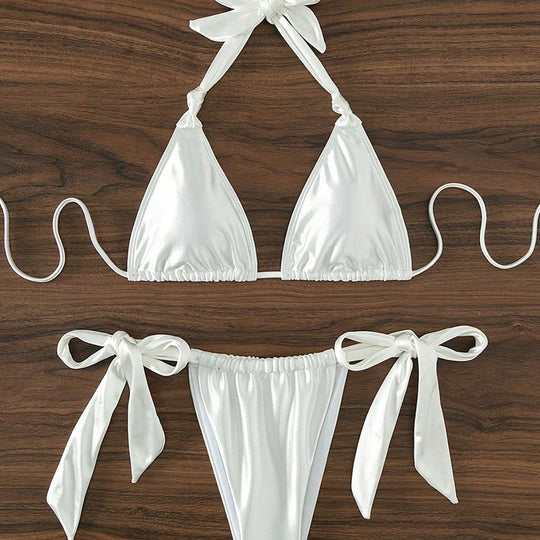 Damen Stilvoller Triangel-Bikini mit Schleifen-Details R&B
