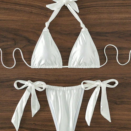 Damen Stilvoller Triangel-Bikini mit Schleifen-Details R&B