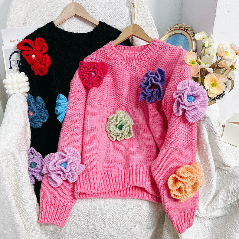 Damen Verspielter Strickpullover mit Blumenapplikationen R&B
