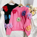 Damen Verspielter Strickpullover mit Blumenapplikationen