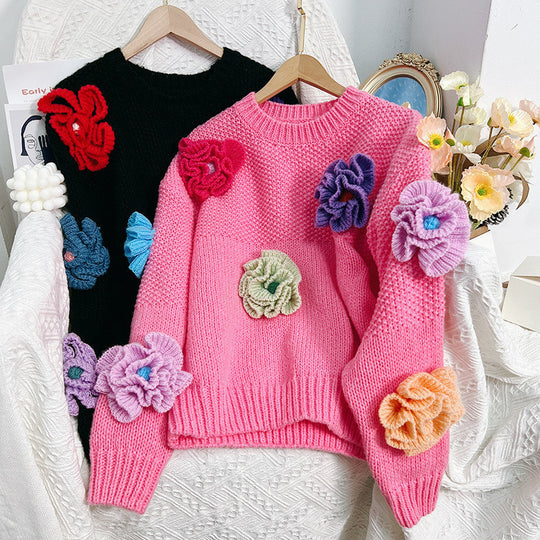 Damen Verspielter Strickpullover mit Blumenapplikationen R&B