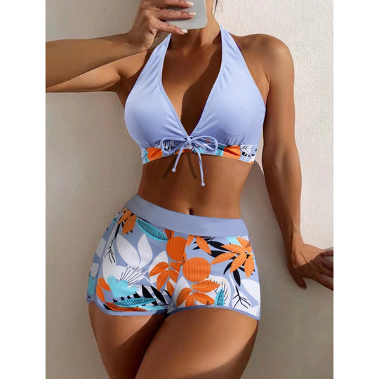 Damen Hochgeschlossen Bikini mit verspieltem Blumenmuster R&B