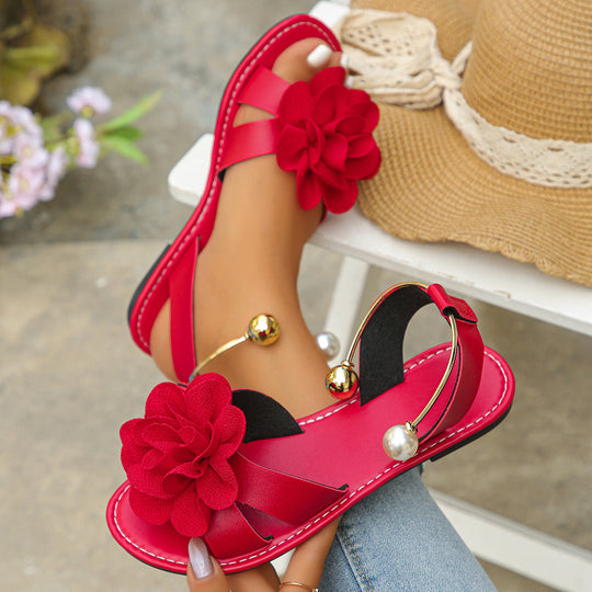 Damen komfortable Sandalen mit dekorativen Blumen-Applikationen R&B