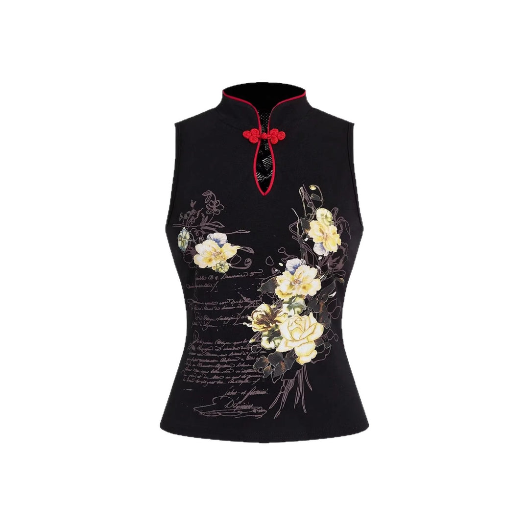 Damen Chinesisches Sticktop mit hochgeschlossenem Design und floralem Motiv R&B
