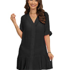 Damen sommerliches Strandkleid mit kurzen Ärmeln und Rüschensaum R&B