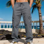Herren nan weite Cargo-Hose mit elastischem Tunnelzugbund, aufgesetzten Klappentaschen und legerer Passform R&B