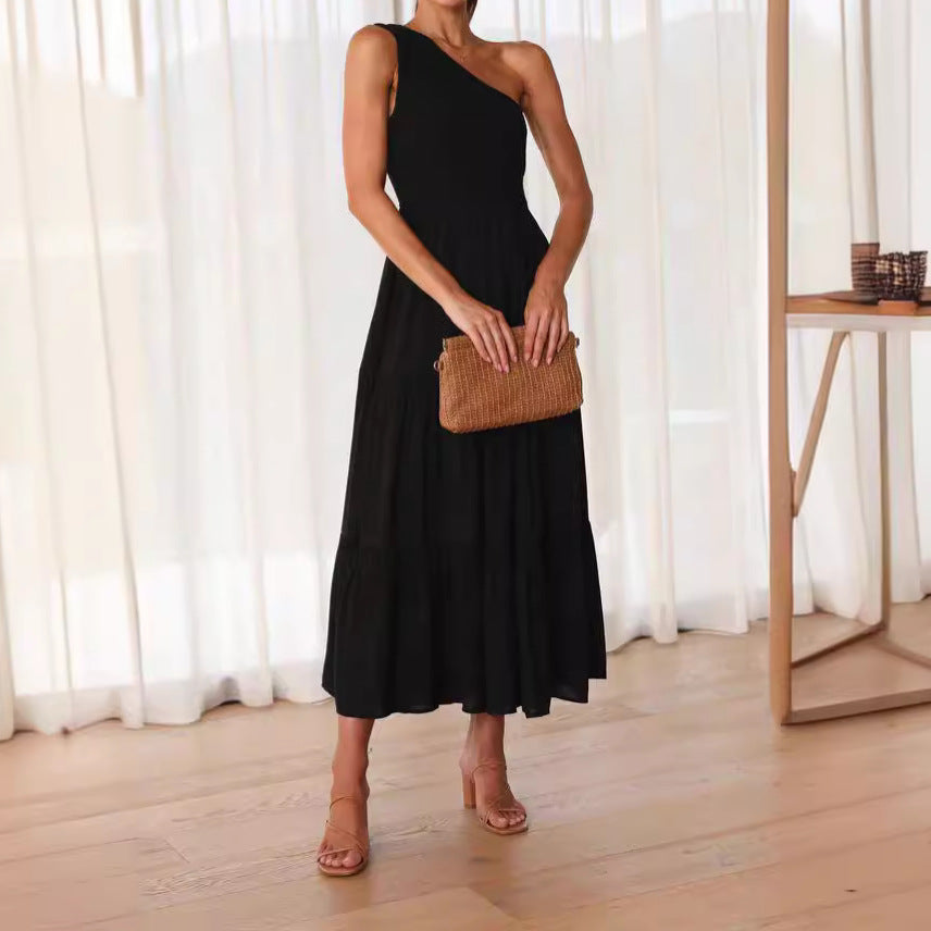 Damen Elegantes One-Shoulder-Maxikleid mit fließendem Rock R&B