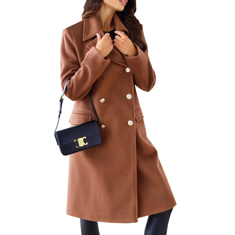 Damen eleganter Wollmantel im trendigen Double-Breasted Design R&B