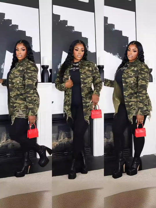 Damen modische Camouflage-Überwurfblick R&B