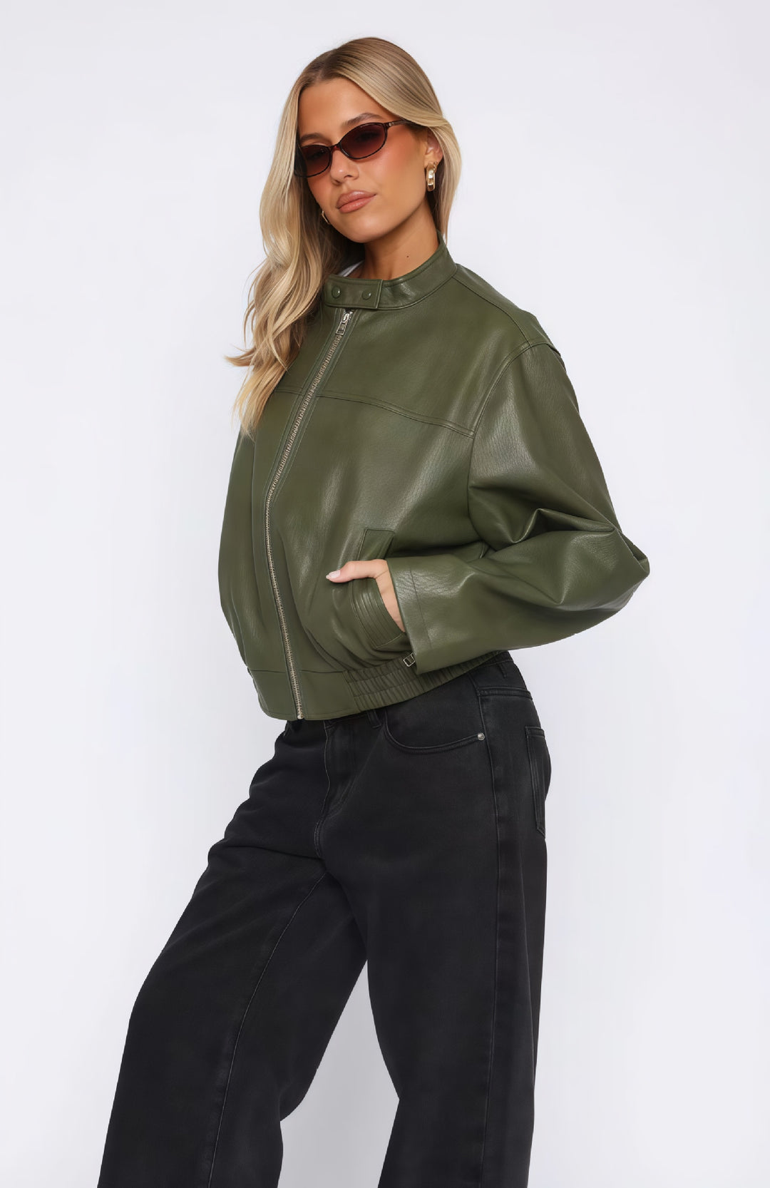 Damen lässige und stilvolle Kunstlederjacke R&B