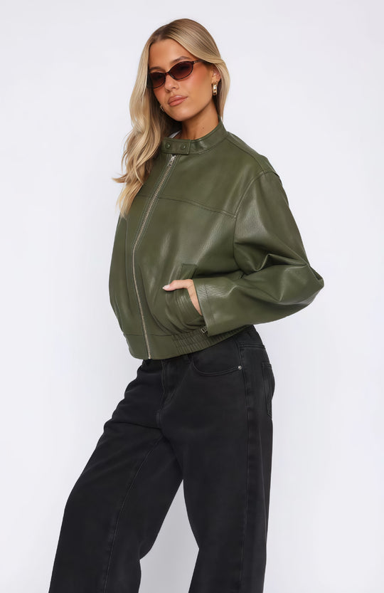 Damen lässige und stilvolle Kunstlederjacke R&B