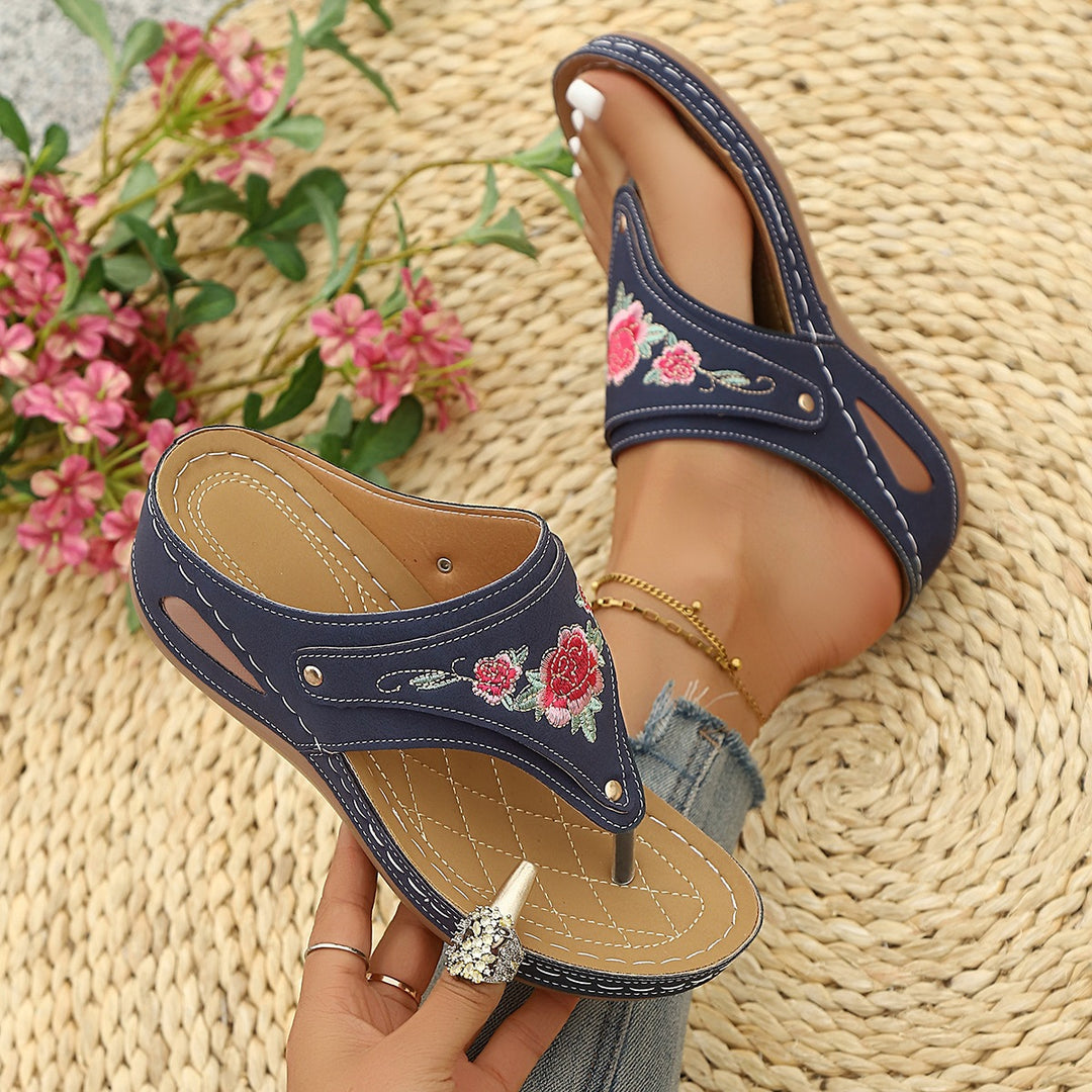Damen Elegante und bequeme Hausschuhe mit Blumenstickerei R&B