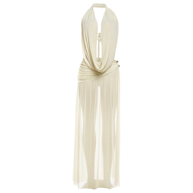 Damen Elegantes Maxikleid mit tiefem V-Ausschnitt und fließendem Schnitt R&B