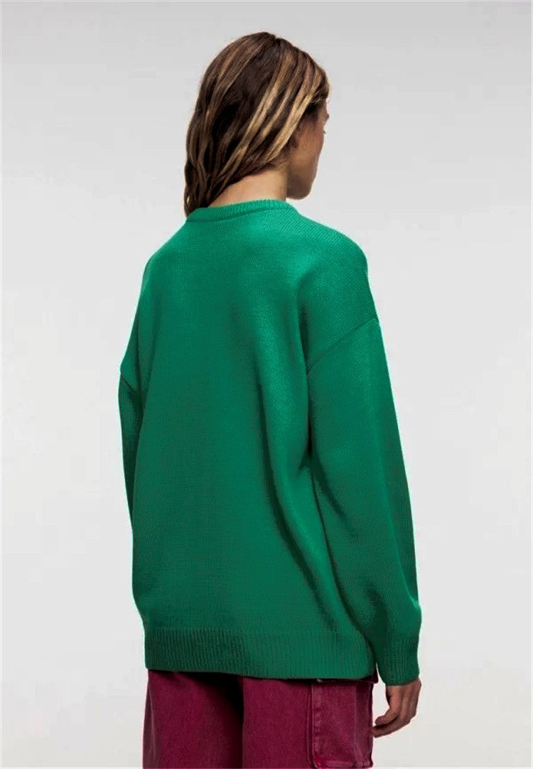 Damen lässiger Pullover mit auffälligem Schriftzug und luftiger Passform R&B