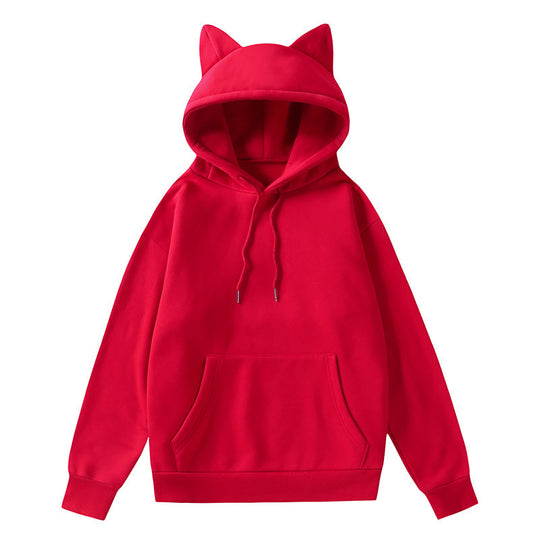 Damen Hoodie mit Katzenohren und Kängurutasche R&B
