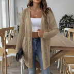 Damen luftiger Strickcardigan mit filigranem Lochmuster R&B