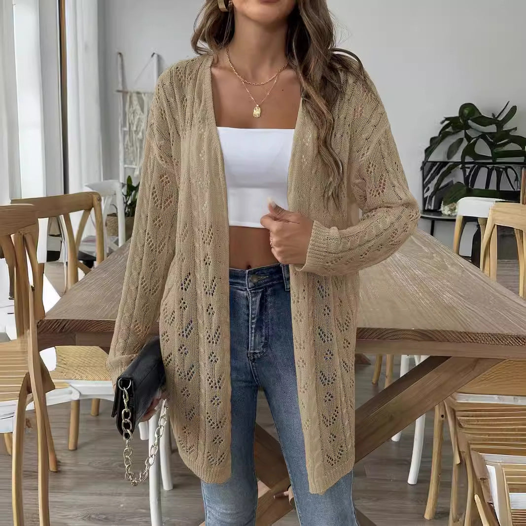 Damen luftiger Strickcardigan mit filigranem Lochmuster R&B