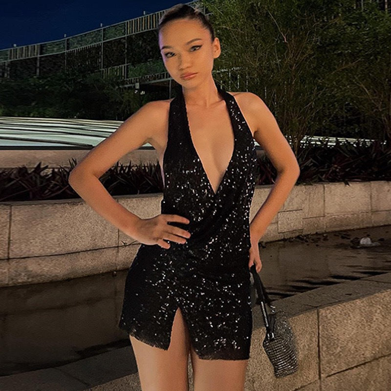 Damen Funkelndes Cocktailkleid mit Wickel-Design R&B
