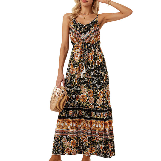Damen Maxikleid mit floralem Druck und verstellbaren Trägern R&B