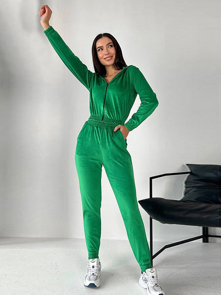 Damen Sportliches Fleece-Loungewear-Set mit Kapuze und tailliertem Schnitt R&B