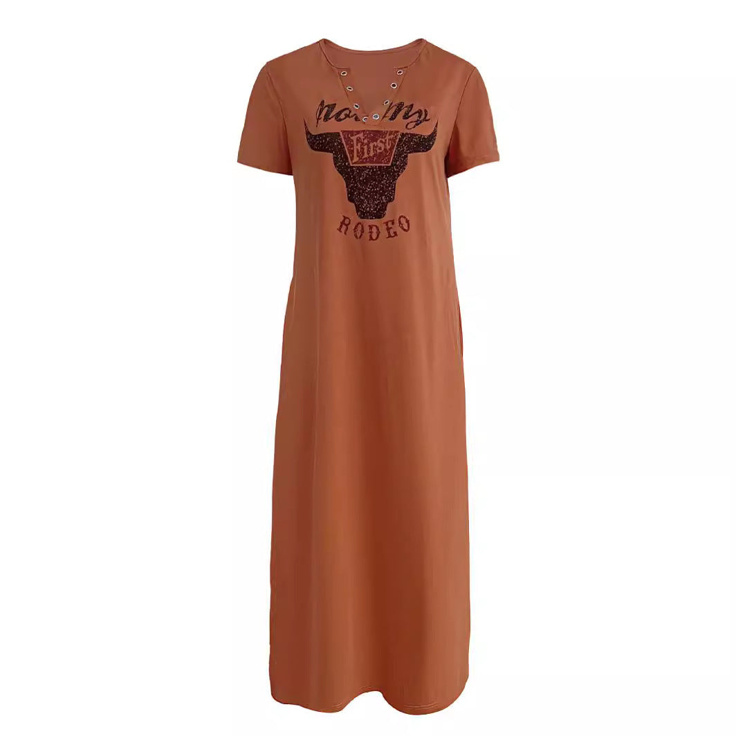 Damen Maxikleid mit grafischem Druck