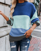 Damen lässiger Strickpullover mit modischem Farbblockdesign R&B
