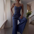 Damen Eleganter Jumpsuit mit Schnürung und weitem Bein R&B