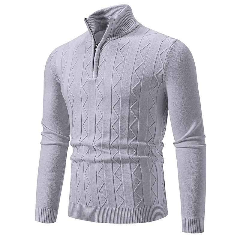 Herren modischer Stehkragenpullover mit strukturiertem Zipper und weichem Innenmaterial