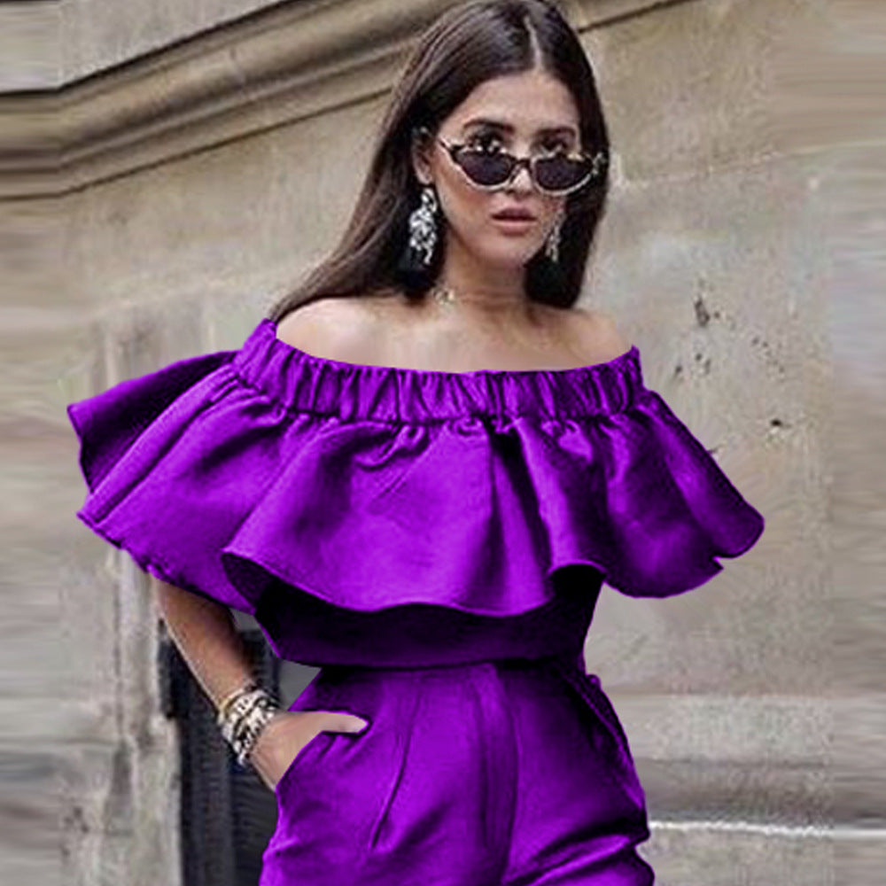 Damen Off-Shoulder Top mit voluminösem Rüschenkragen R&B