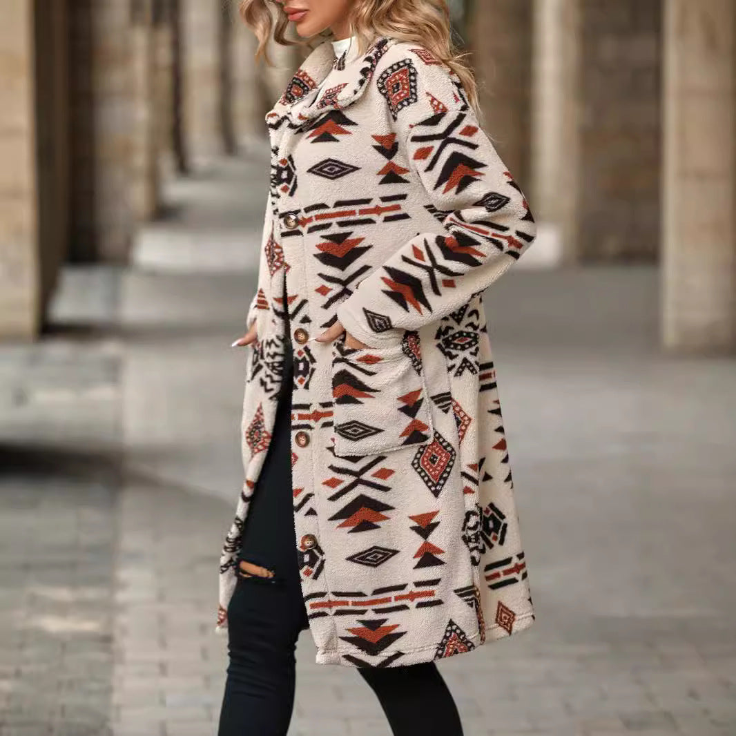 Damen modische Teddyjacke mit einzigartigem geometrischem Muster R&B