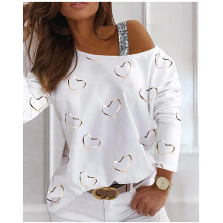 Damen modisches Sweatshirt mit herzförmigem Design und glitzernden Akzenten R&B