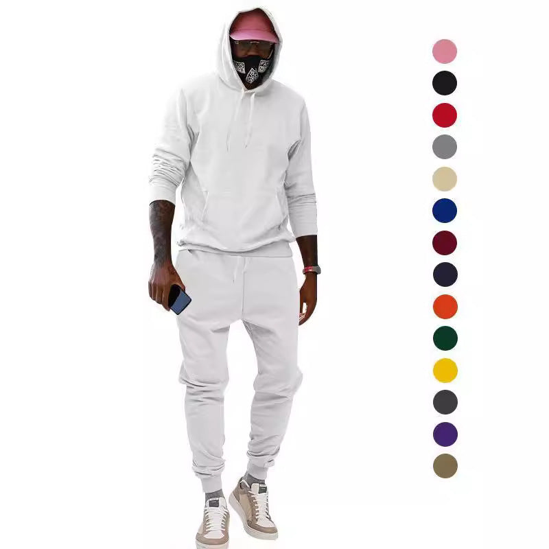Herren nan lässiges Hoodie- und Jogging-Set aus French Terry mit Kängurutasche, gerippten Bündchen und elastischem Tunnelzugbund R&B