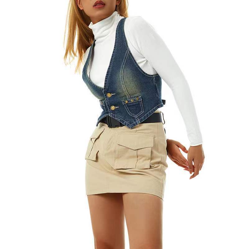 Damen Jeans-Weste mit praktischen Taschen und modischem Detail R&B