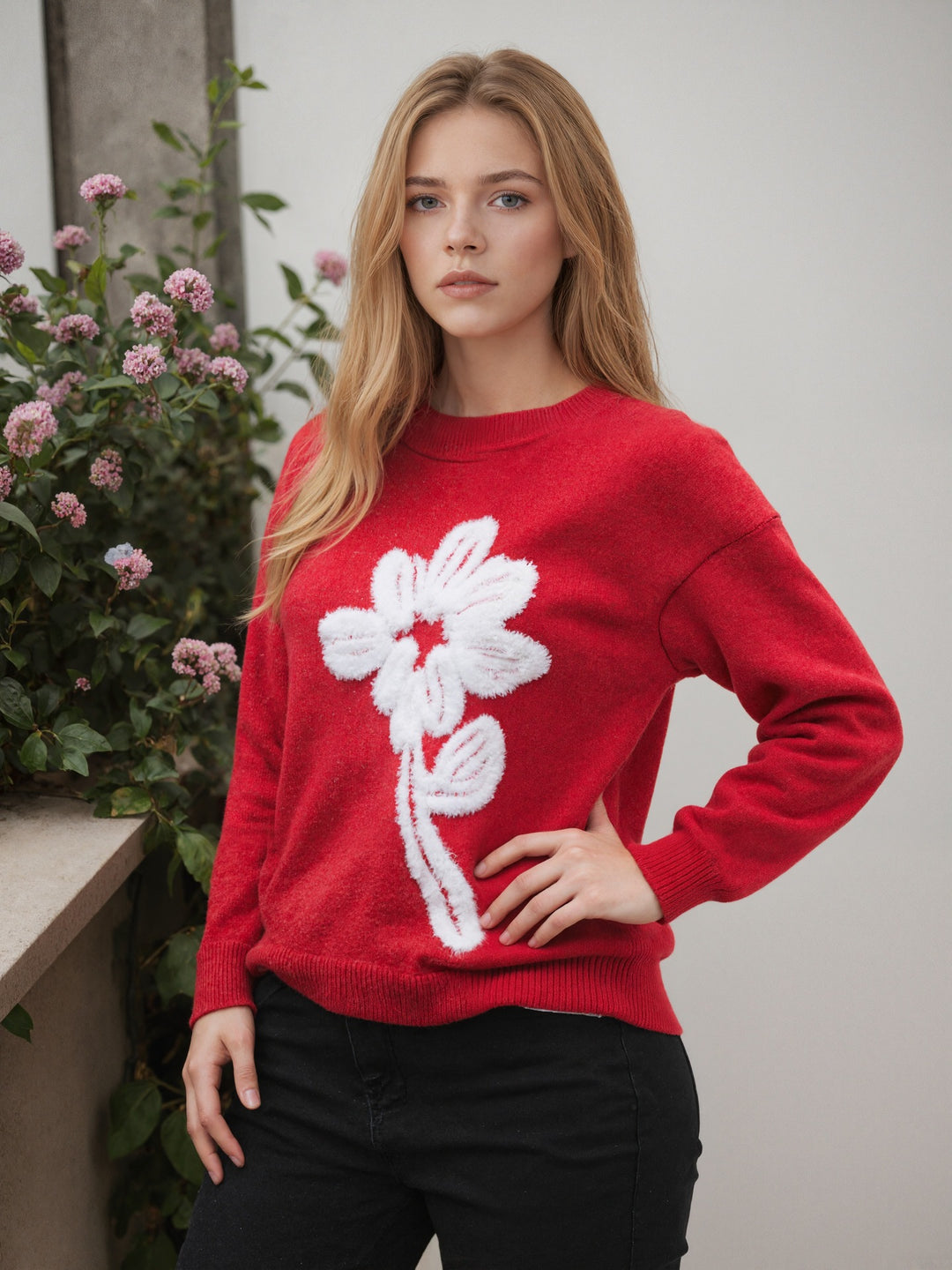 Damen Pullover mit floralem Reliefmuster und weichem Material R&B
