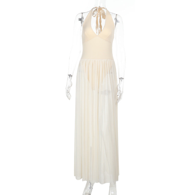 Damen Maxikleid mit tieferem V-Ausschnitt und zarten Transparenzelementen R&B