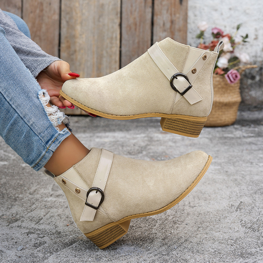 Damen modische Stiefeletten mit elegantem Riemen und rutschfester Sohle R&B
