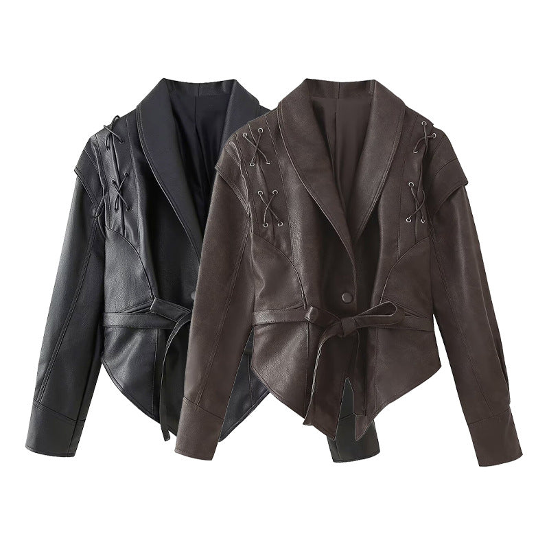 Damen Bikerjacke mit raffinierten Schnürdetails und tailliertem Schnitt R&B