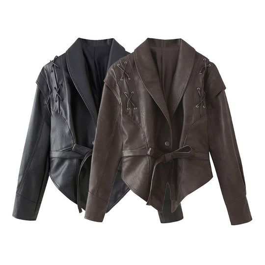 Damen Bikerjacke mit raffinierten Schnürdetails und tailliertem Schnitt R&B