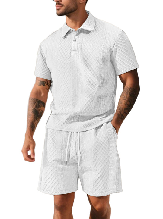 Herren nan strukturiertes Poloshirt- und Bermudashorts-Set aus gesteppter Baumwollmischung R&B