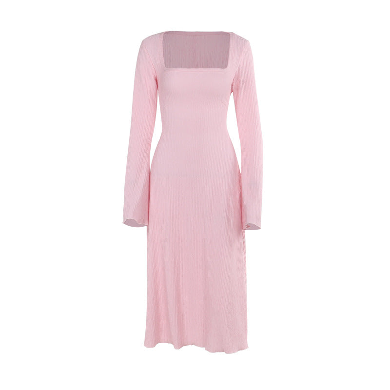 Damen elegantes Maxikleid mit tiefem V-Ausschnitt und schwingendem Rock R&B