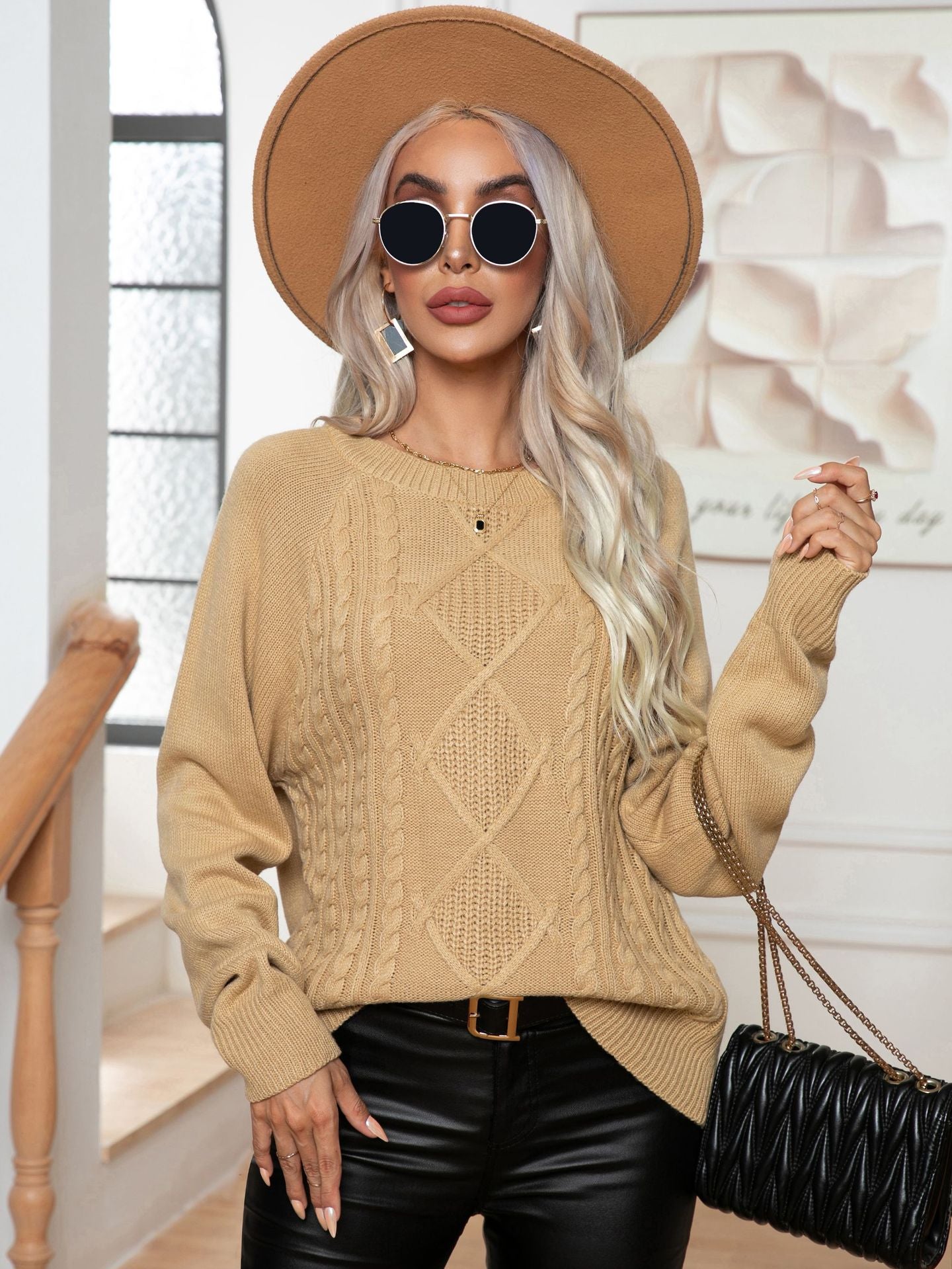 Damen Strickpullover mit strukturiertem Zopfmuster R&B