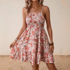 Damen Floral Sommerkleid mit schwingendem Rock und Spaghetti-Trägern R&B