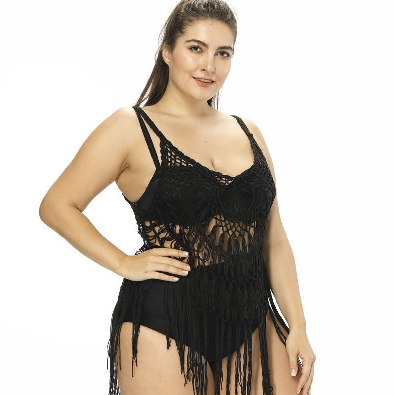Damen gehäkelter Strandponcho mit Fransen R&B