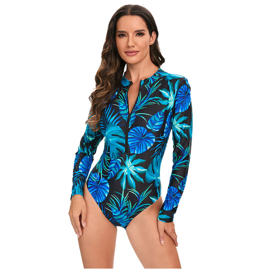 Damen Langarm-Schwimmanzug mit floralem Muster R&B