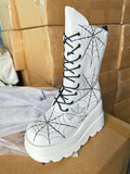 Damen High-Top Stiefel mit modischem Spinnen-Netz-Design und komfortabler Plateausohle R&B
