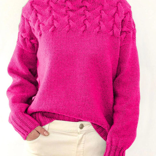 Damen Strickpullover mit hochgeschlossenem Kragen und trendigem Zopfmuster R&B