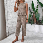 Damen zwei-teiliges Set mit peplum Oberteil und weit geschnittenen Hosen R&B