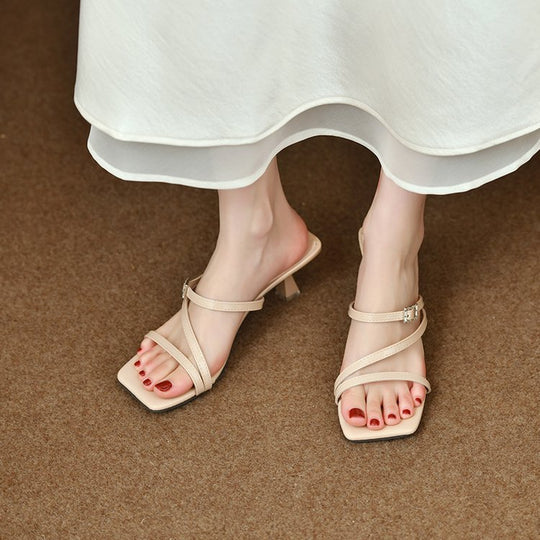 Damen elegante Slingback Sandalen mit transparentem Blockabsatz R&B