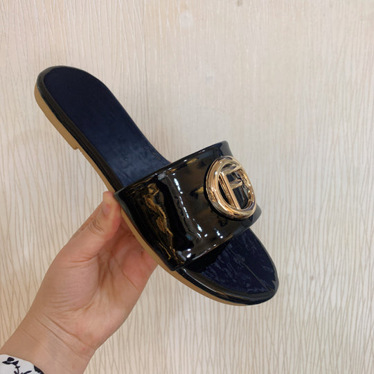 Damen Glamouröse Slide-Sandalen mit stylischem Logo-Akzent R&B