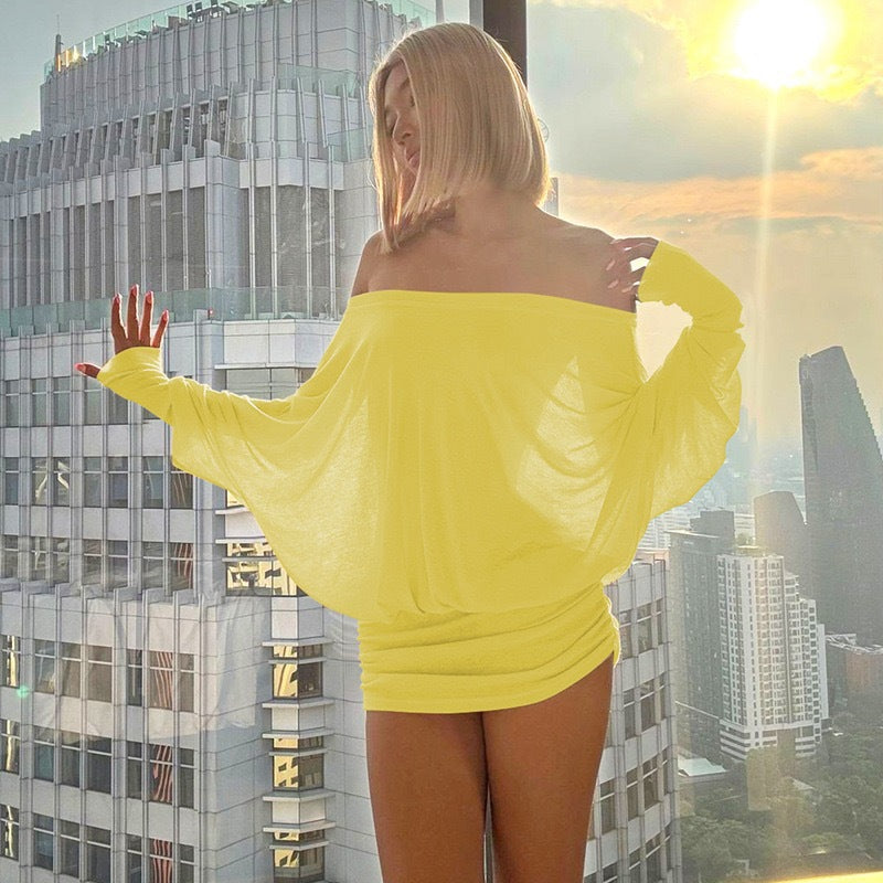 Damen Oversized Strickoberteil mit weitem Ausschnitt und langen Ärmeln R&B